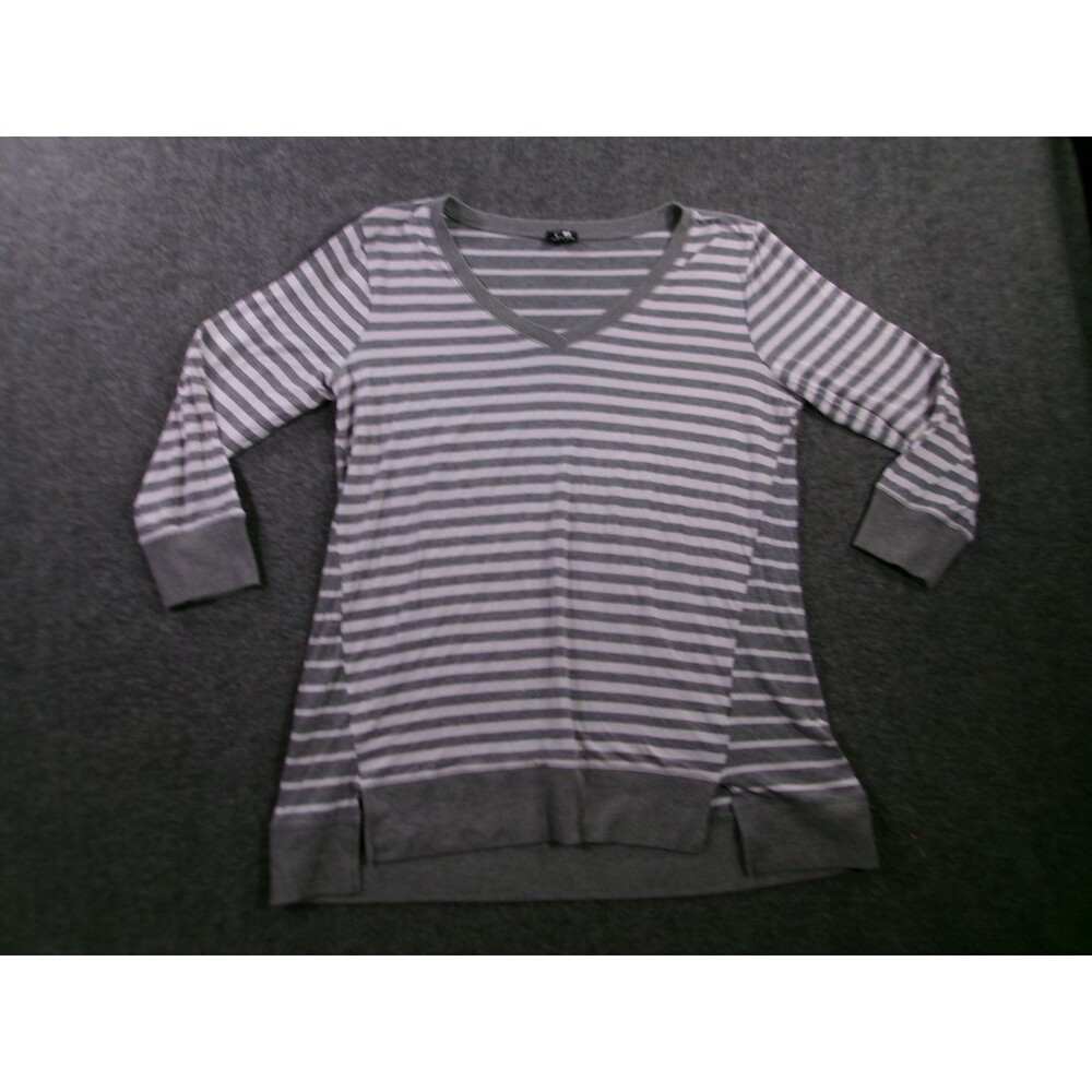 Cable Gauge Sweater Womens Large Gray Strip Base Layer Capsule Cozy Lounge Tunic